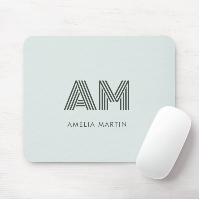 Minimalist Sage Green Geometric Custom Monogram Mouse Pad (With Mouse)