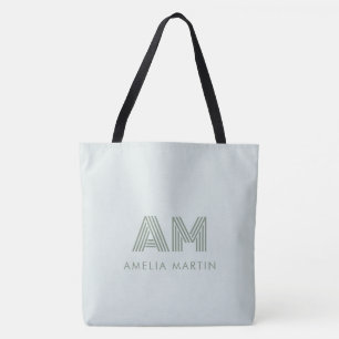 Minimalist Sage Green Geometric Custom Monogram Tote Bag