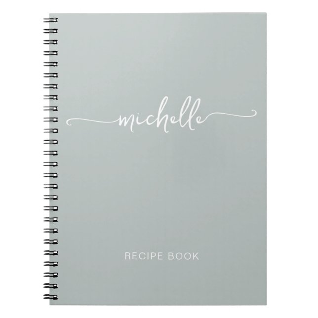 Minimalist Sage Green Girly Monogram Name Notebook (Front)