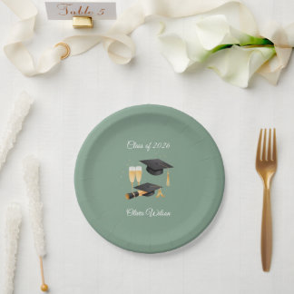 Minimalist Sage Green Graduation Party Paper Plate