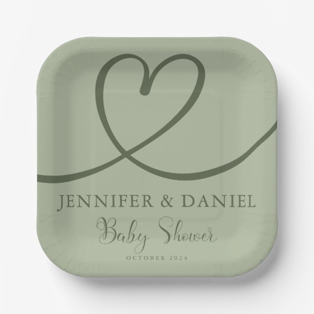 Minimalist Sage Green Handwritten Elegant Oh Baby Paper Plate (Front)