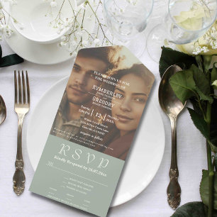 Minimalist Sage Green Ivory Photo Email Website All In One Invitation