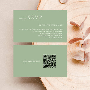 Minimalist Sage Green Ivory QR Code Wedding RSVP Enclosure Card