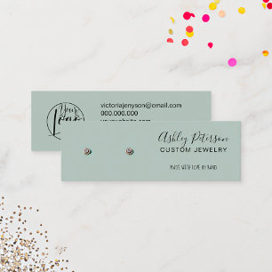 Minimalist sage green jewellery earring display  mini business card