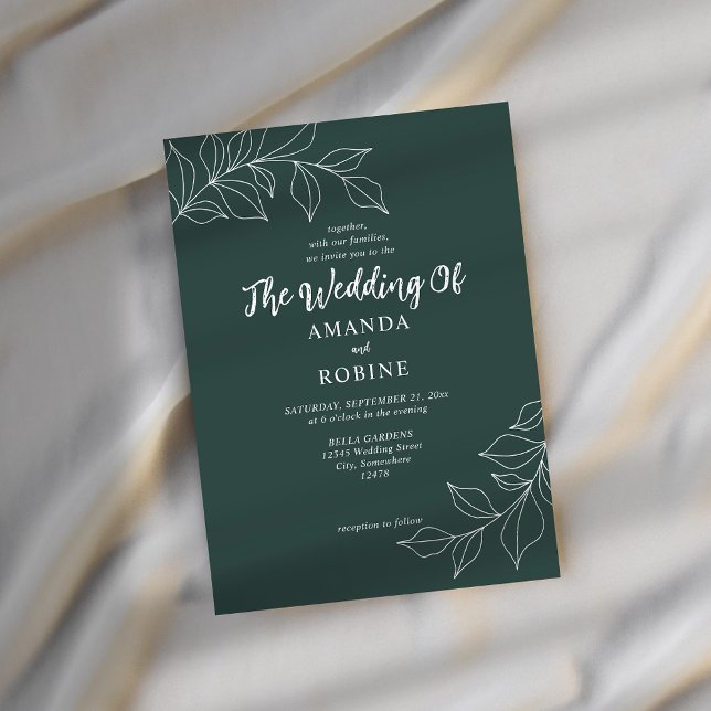 Minimalist Sage Green Leaf Wedding Invitation (Creator Uploaded)