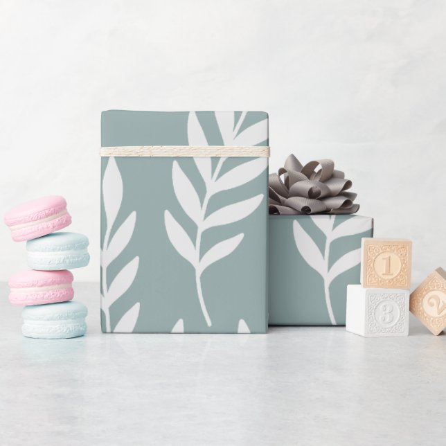 MINIMALIST SAGE GREEN LEAFY FOLIAGE BOTANIC  WRAPPING PAPER (Baby Shower)