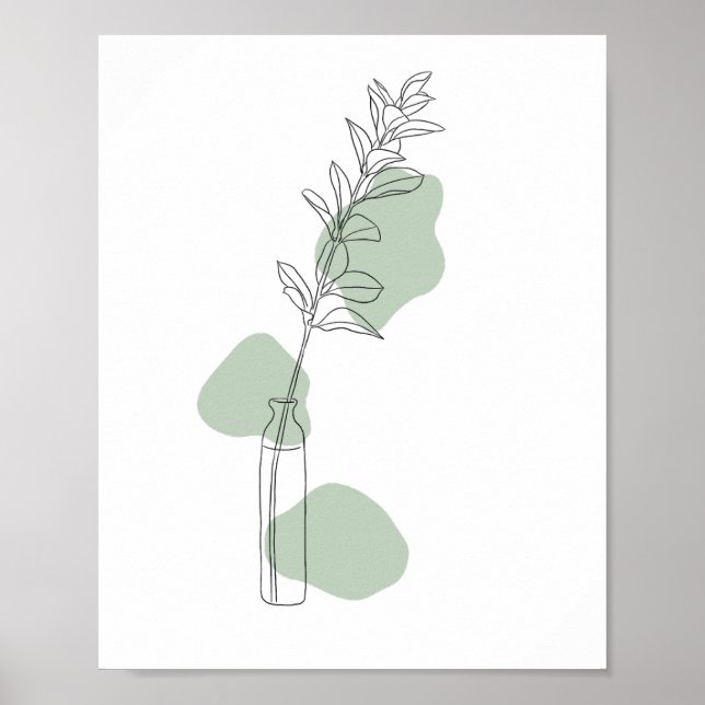 Minimalist  Sage Green Leaves Line Art  Poster (Front)