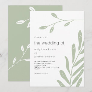 Minimalist Sage Green Leaves Wedding Invitation
