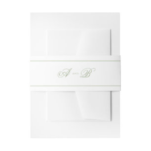 Minimalist Sage Green Line Monogram Script Wedding Invitation Belly Band