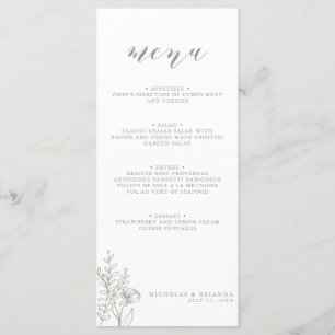 Minimalist Sage Green Modern Boho Wedding Monogram Menu