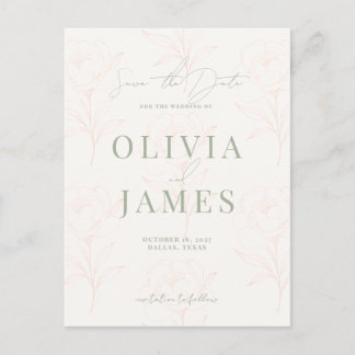 Minimalist Sage Green Modern Botanical Wedding Announcement Postcard