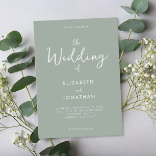 Minimalist Sage Green Modern Calligraphy Wedding Invitation
