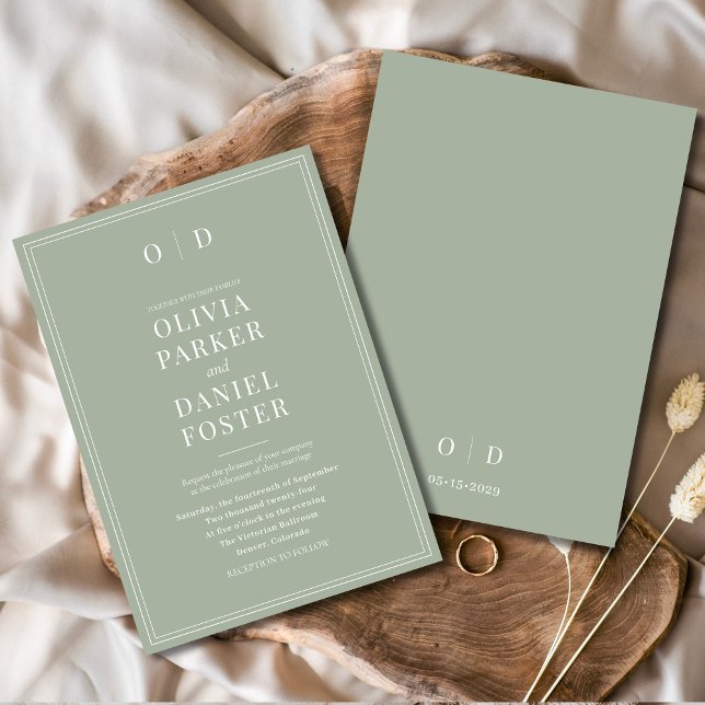Minimalist Sage Green Modern Elegant Wedding Invitation (Creator Uploaded)