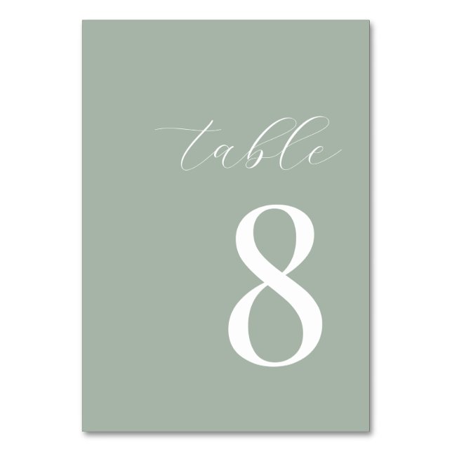 Minimalist Sage Green Modern Table Number (Front)
