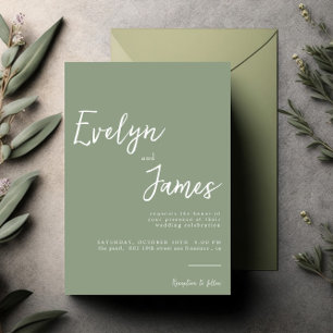 Minimalist Sage Green Modern Unique Wedding  Invitation