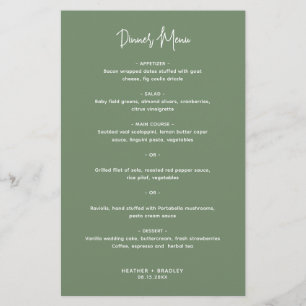 Minimalist Sage Green Modern Wedding Menu