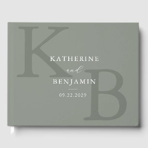 Minimalist Sage Green Monogram Modern Wedding Guest Book