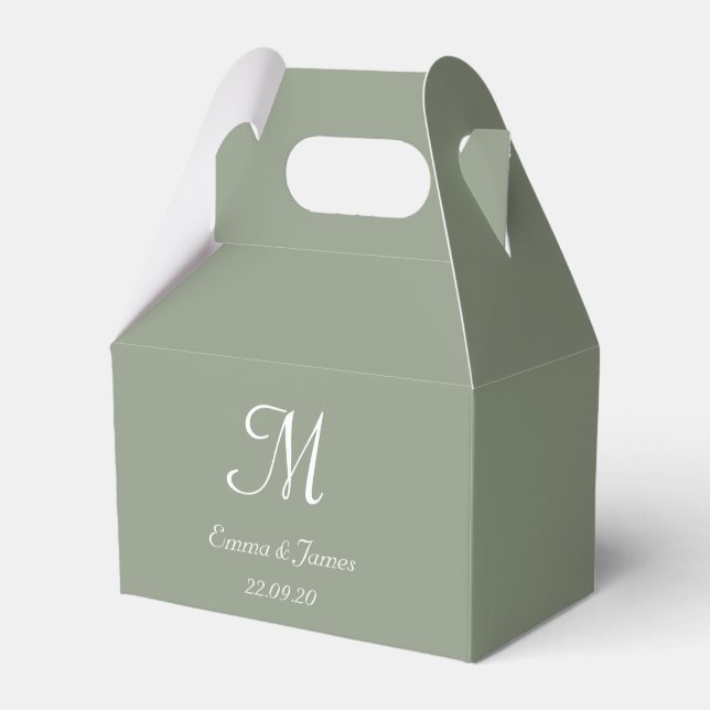 Minimalist Sage Green Monogram Script Wedding  Favour Box (Front Side)