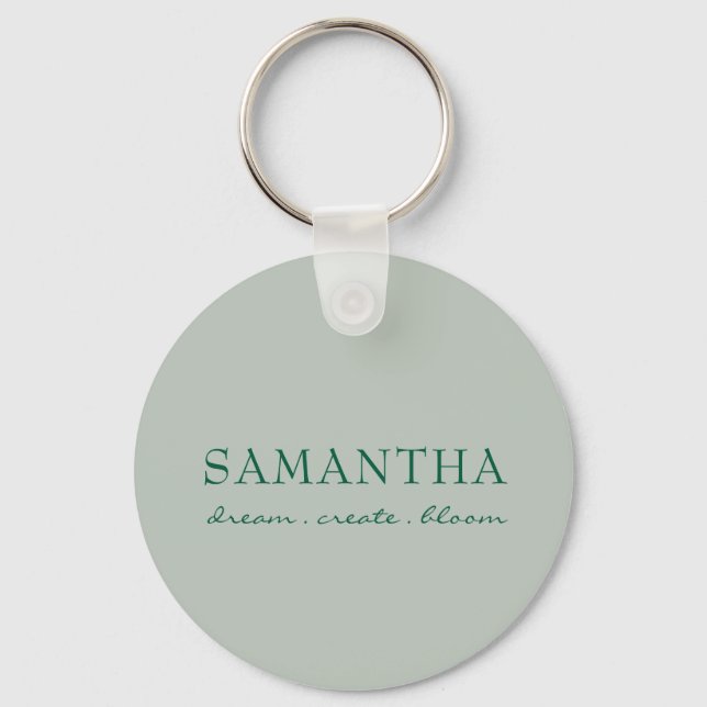 Minimalist Sage Green Name Uplifting Quote Key Ring (Front)