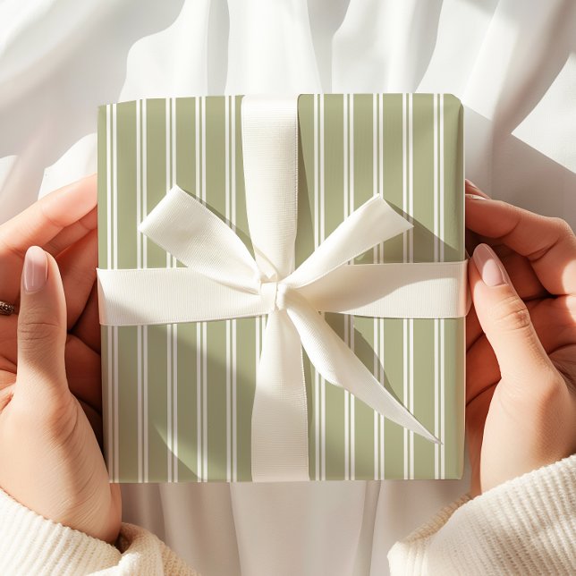 Minimalist Sage Green Olive Stripes Wrapping Paper (Creator Uploaded)