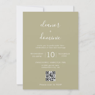 Minimalist Sage Green Photo RSVP QR Code Wedding Invitation
