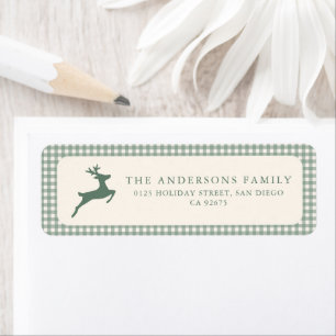 Minimalist Sage Green Plaid Deer Return Address Label