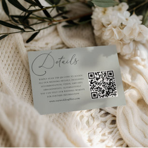 Minimalist Sage Green QR Code Wedding Details Enclosure Card