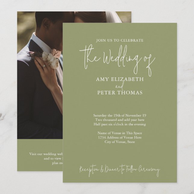 Minimalist Sage Green - QR - Photo and Wedding Invitation (Front/Back)