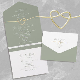Minimalist Sage Green Rope Heart Wedding All In One Invitation