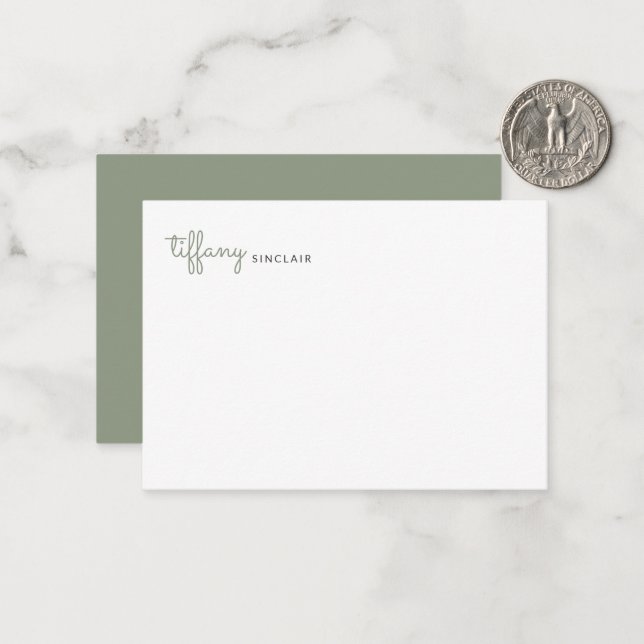 Minimalist Sage Green Script Modern Chic Custom Card (Front/Back In Situ)