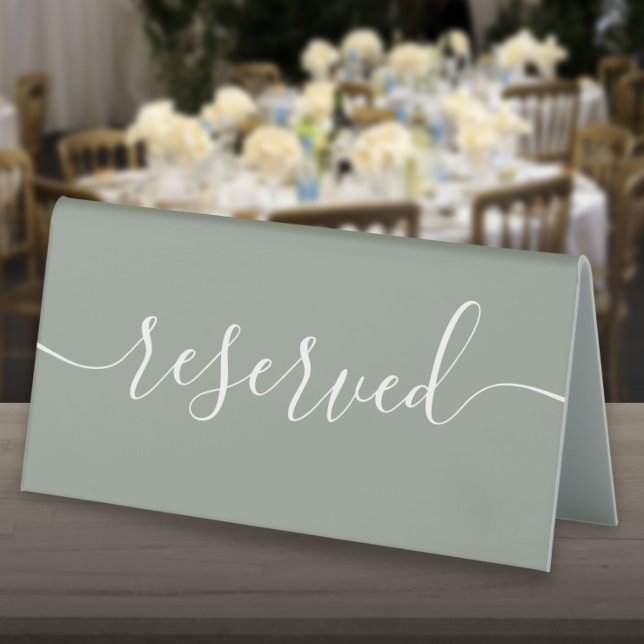 Minimalist Sage Green Script Reserved (Minimalist Sage Green Script Reserved Table Tent Sign)