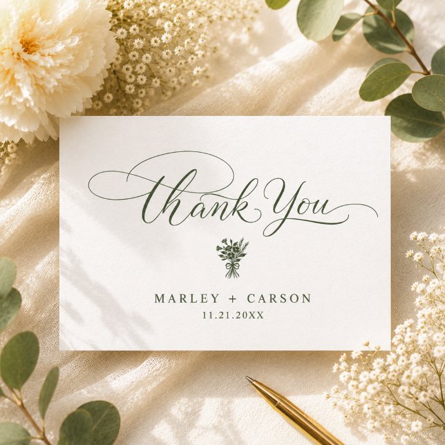 Minimalist Sage Green Script Simple Wedding Thank You Card (Creator Uploaded)
