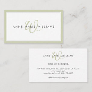 Minimalist Sage Green Script Two Border Monogram Business Card