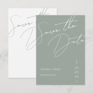 Minimalist Sage Green Script Typography Wedding Save The Date