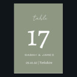 Minimalist Sage Green Script Wedding Custom  Table Number<br><div class="desc">Elegant Sage Green Script Personalised Table Number Card</div>