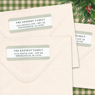 Minimalist Sage Green Stripes Family Name Return Address Label