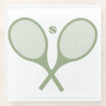 Minimalist Sage Green Tennis Racquets Ball    Glass Coaster<br><div class="desc">Classic and elegant, sage green Tennis Rackets. Gift for a tennis player, sage racquet tennis match on a white background. Personalised Gift for a tennis player. Trendy tennis players' home decor. Trendy modern tennis player gifts. Cool retro modern gift for your school tennis coach or school tennis team! Tennis player...</div>