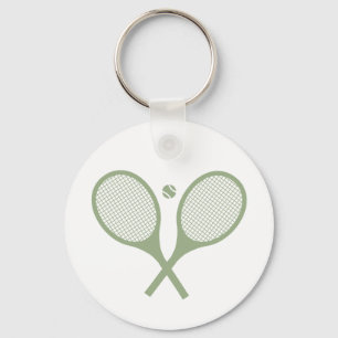 Minimalist Sage Green Tennis Racquets Ball      Key Ring