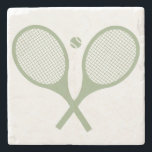 Minimalist Sage Green Tennis Racquets Ball   Stone Coaster<br><div class="desc">Classic and elegant, sage green Tennis Rackets. Gift for a tennis player, sage racquet tennis match on a white background. Personalised Gift for a tennis player. Trendy tennis players' home decor. Trendy modern tennis player gifts. Cool retro modern gift for your school tennis coach or school tennis team! Tennis player...</div>