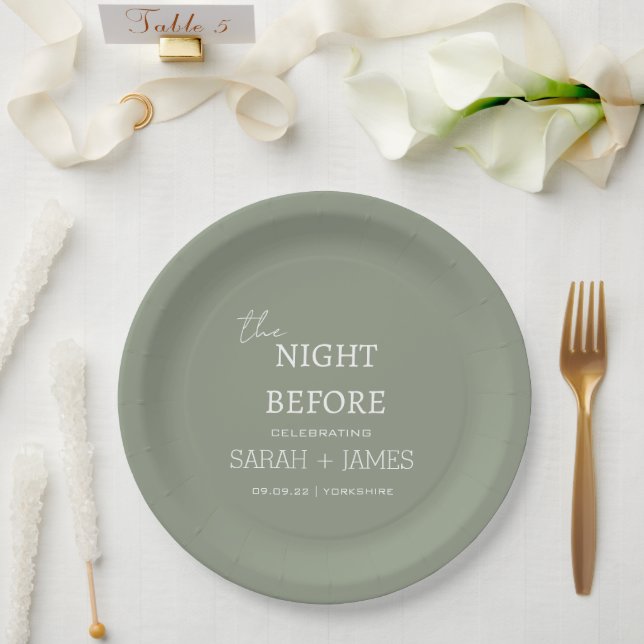 Minimalist Sage Green the Night Before Wedding  Paper Plate (Wedding)