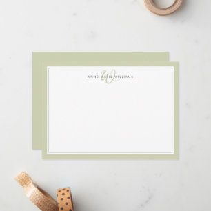 Minimalist Sage Green Two Border Monogram Card