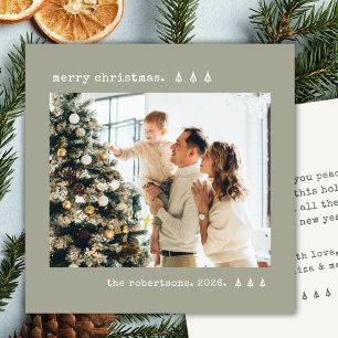 Minimalist Sage Green Typewriter Photo Christmas Holiday Card