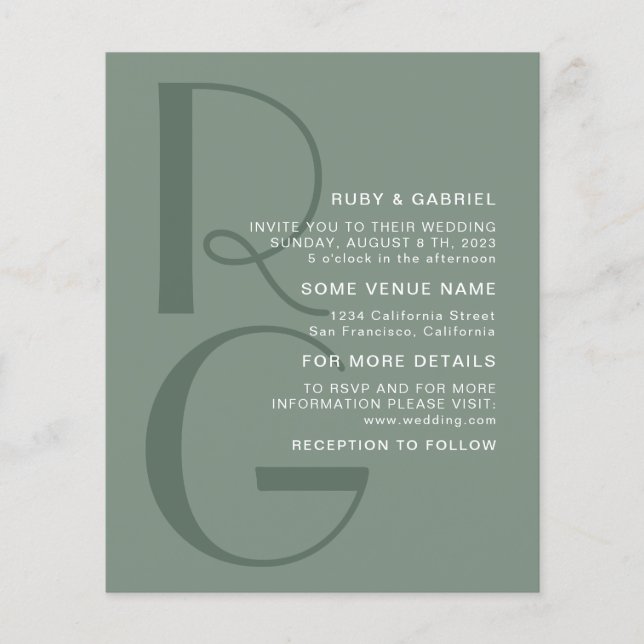 Minimalist sage green Typography monogram Wedding Flyer (Front)