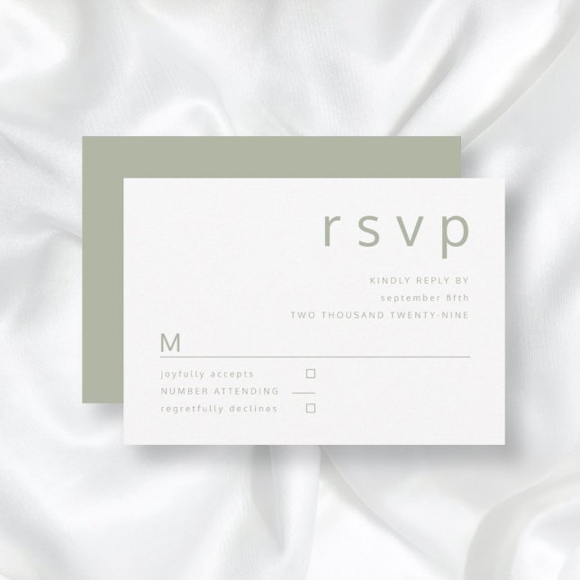 Minimalist Sage Green Typography Wedding RSVP Card (Front/Back Minimalist Sage Green Typography Wedding RSVP Card)