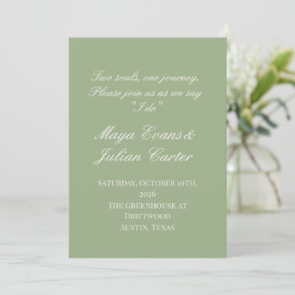  Minimalist Sage Green & Warm White Wedding  Invitation