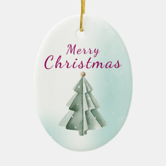 Minimalist Sage Green Watercolor Christmas Tree Ceramic Ornament