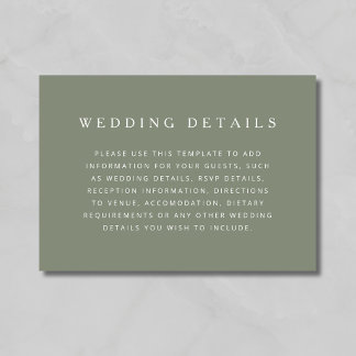 Minimalist Sage Green Wedding Details Enclosure Card