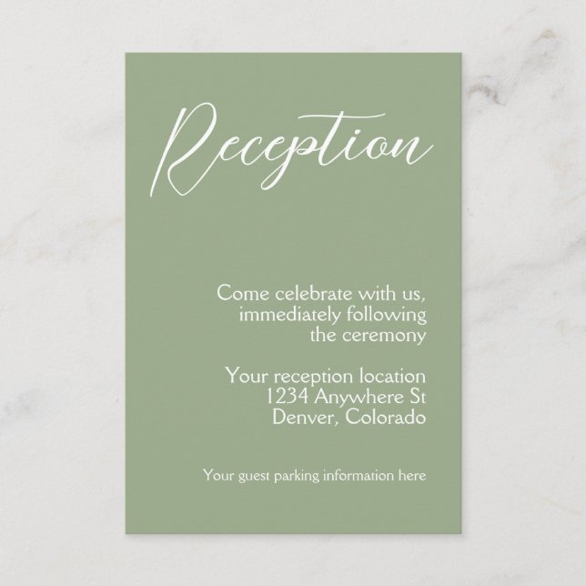 Minimalist Sage Green Wedding Enclosure Card (Front)