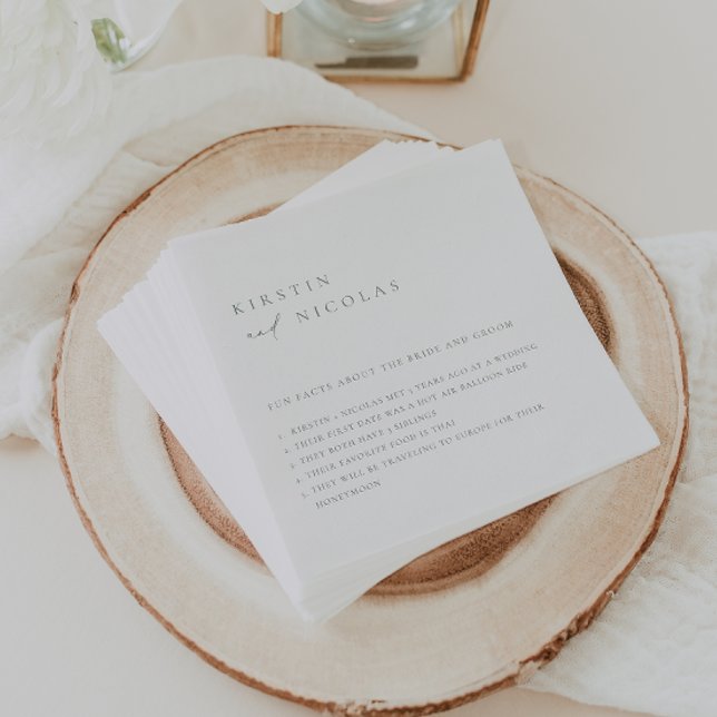 Minimalist Sage Green Wedding Fun Facts Napkins (Creator Uploaded)