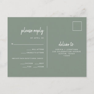 Minimalist Sage Green Wedding   Meal Choice RSVP Postcard